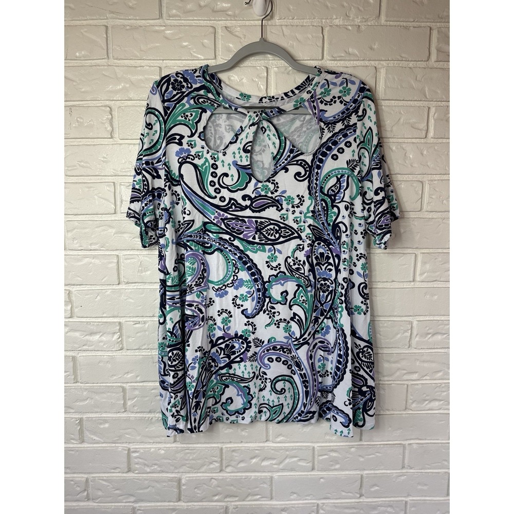 Jessica London Women's 18/20 Paisley Keyhole Tie Front Tee Top